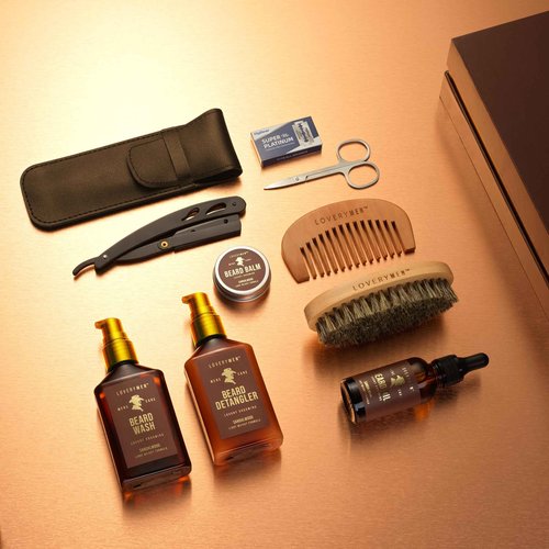 Christmas Gifts for Men, Beard Care Kit for Men, Sandalwood Mens Grooming Kit with Straight Edge Razor, Beard Oil, Balm, Wash, Detangler, Brush & More - 11pc Birthday Gift for Him, Dad, Boyfriend