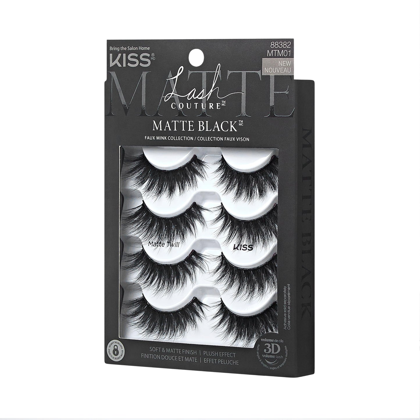 KISS Lash Couture Matte Black Faux Mink Eyelashes Multipack, Matte Twill, Black, Natural Looking, Cruelty-Free & Vegan, Holds Curl, Comfortable, Seamless, Knot-Free Band | 4 Pairs