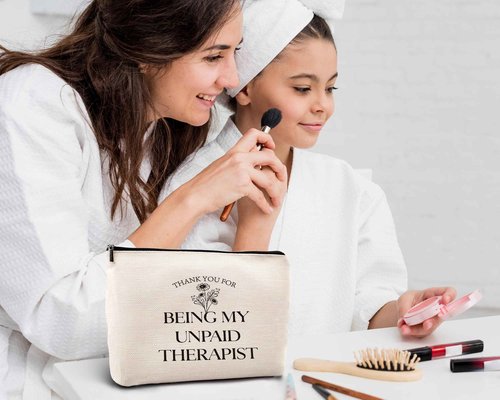 kdqua Thank You for Being My Unpaid Therapist Makeup Bag, Mental Health Therapist Gifts for Women Girls Friend Friends, Inspirational Therapist Appreciation Gifts Linen Travel Cosmetic Bag