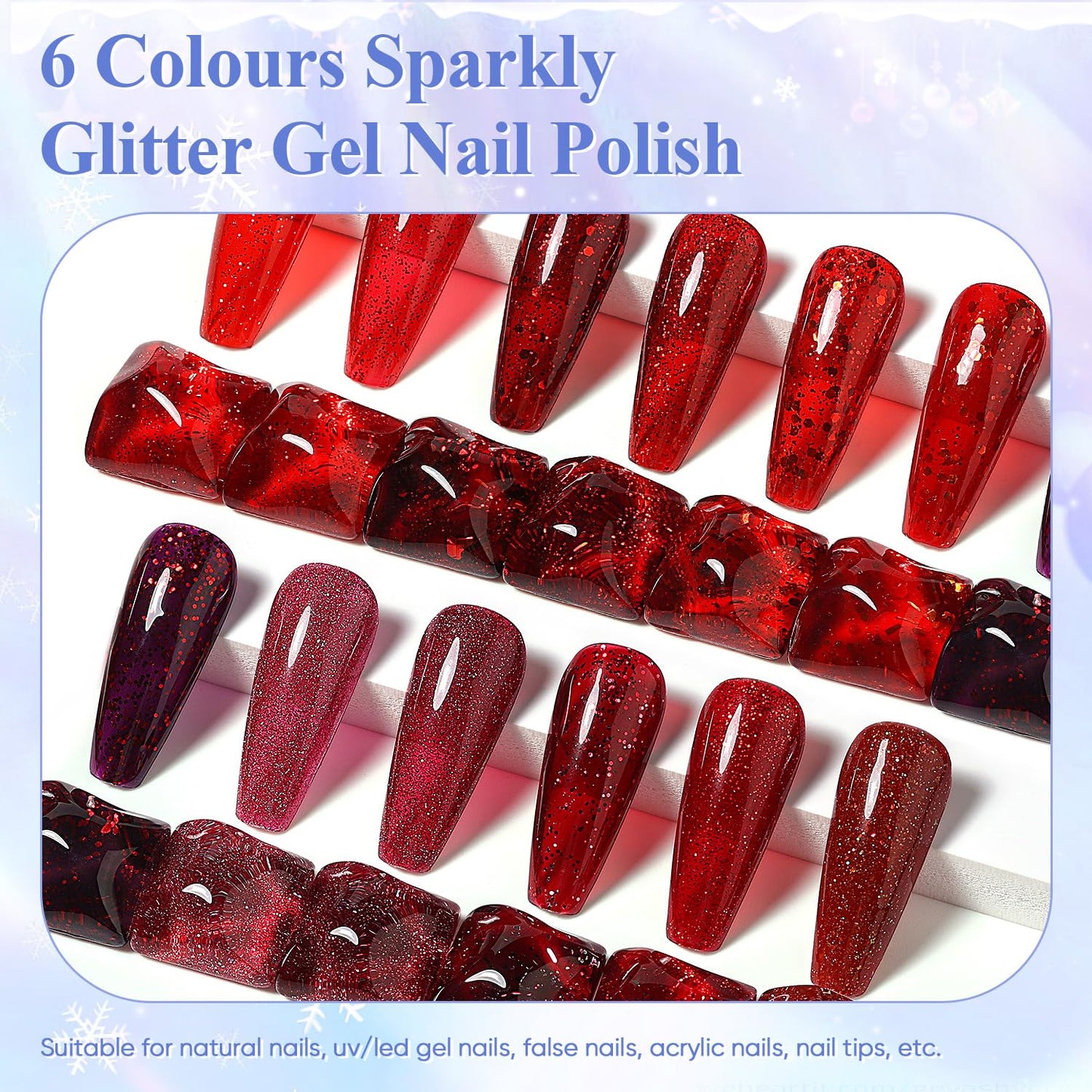 AIMEILI Gel Nail Polish Soak Off U V LED Hema Free Red Glitter Gel Polish Colors for Christmas Nail Art DIY Gel Nail 12 x 8ML-Kit Set 28