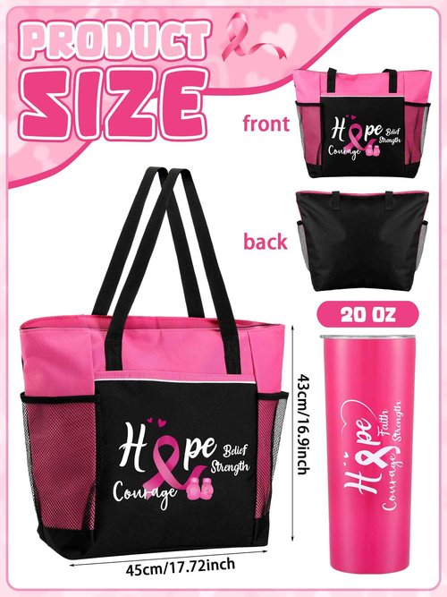 Paterr 2 Pack Breast Cancer Awareness Gifts Chemo Bags and Totes Chemo Care Package for Women Breast Cancer Accessories(Classic Pink,Breast Cancer)