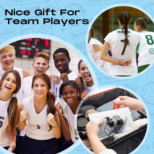 JaGely 110 Pcs Volleyball Party Favors Bulk Volleyball Gifts Accessories, Including Bracelet Mirrors Keychain Makeup Bag Hair Ties and Stickers Sports Theme Party Supplies for Girls Women Teammates