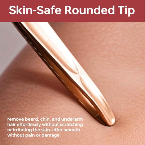 NILIYA Beard Tweezers for Man, Professional Round Tip Pucker for Chin, with Leather Travel Case (Champagne gold)