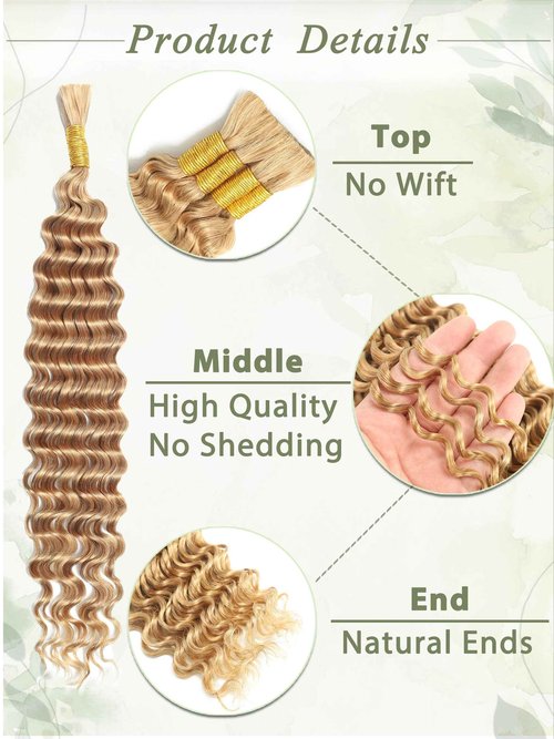 KULYMUWIG Blonde Human Braiding Hair for Boho Braids Deep Wave 18 Inch 100 g 4 Bundles Bulk Human Hair for Braiding No Weft 10A Curly Human Hair Extensions Wet and Wavy Color 27