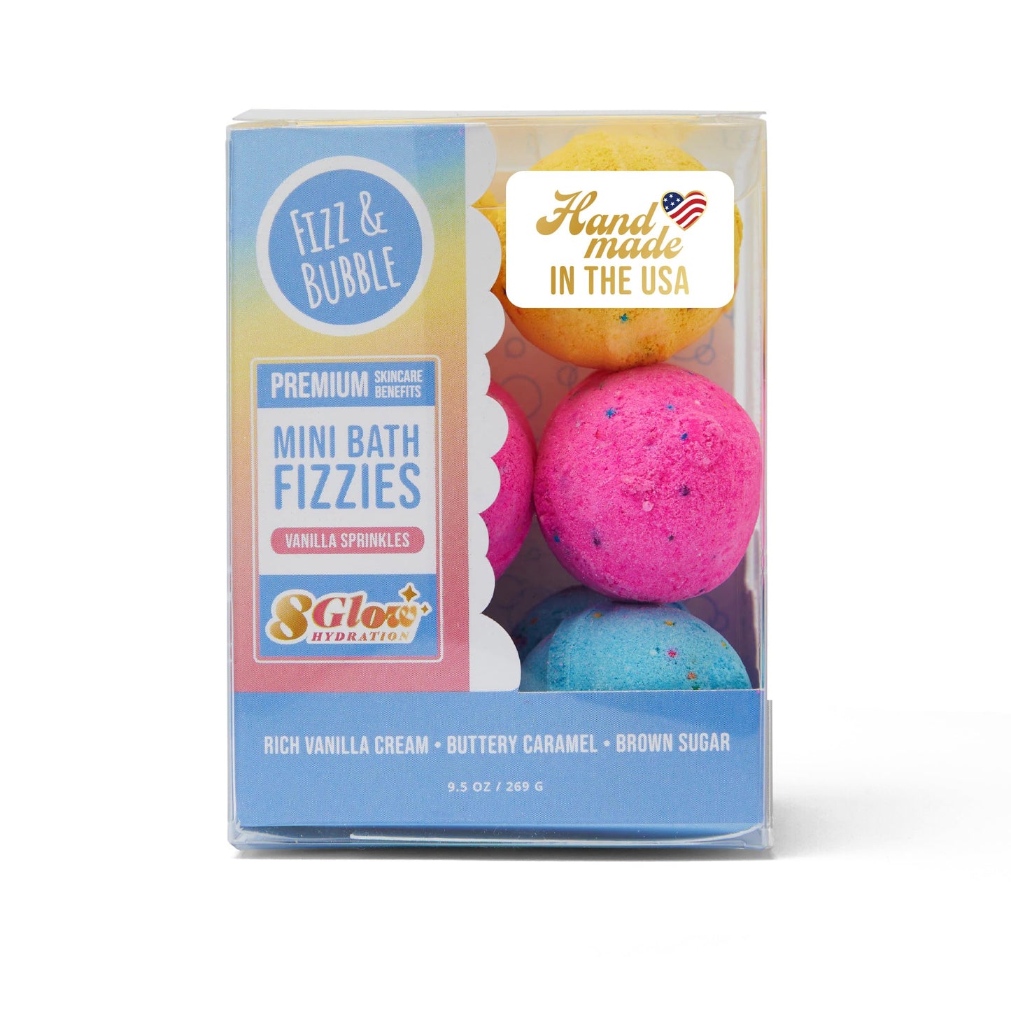 Fizz and Bubble, Mini Bath Fizzies, 9.5oz (12-pack) - Scented Bath Bombs, Moisturizing for Dry Skin, Soothing, Relaxing, Handmade Gift Ideas for Her (Vanilla Sprinkles)