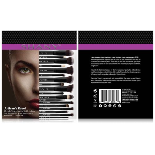 SHANY Artisan’s Easel Bamboo – Elite Cosmetics Brush Collection - Complete Kabuki Makeup Brush Set with Standing Convertible Brush Holder - 18 pcs (BLACK) (BLACK PURPLE)