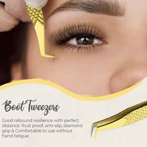 SV Lash Tweezers | Lash Extension Tweezers Set | 5Pcs Stainless Steel Eyelash Extension Tweezers Set | Volume/Isolation Nail Art Curved Tweezers (Gold 3 Pcs)