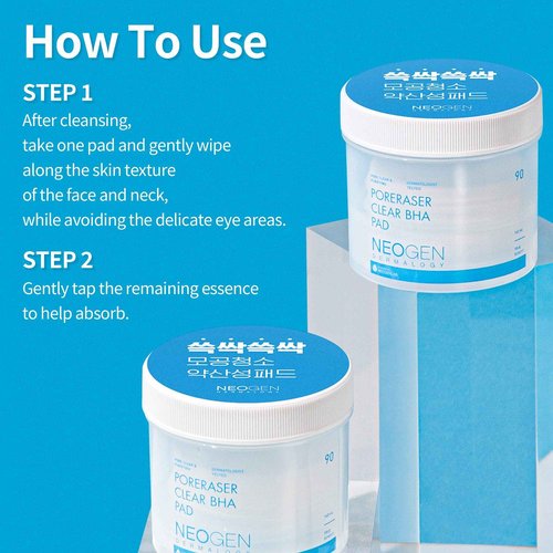 NEOGEN DERMALOGY Poreraser Clear BHA Pad (90 pads) - Facial Exfoliant for Skin Resurfacing & Blackheads & Enlarged Pores with BHA & Tannins & Evening Primrose, Sensitive Skin - Korean Skin Care