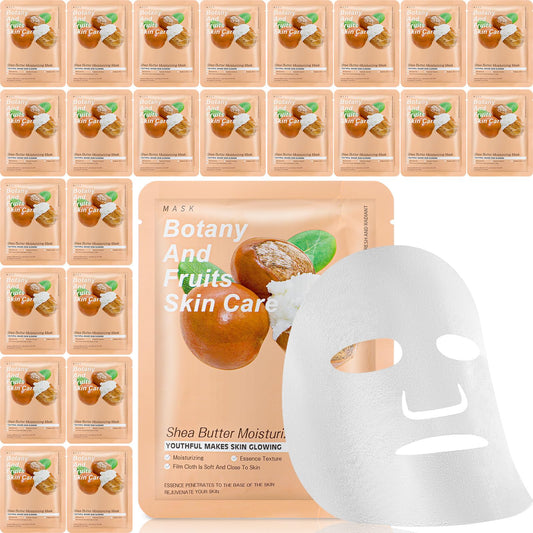 Dimsile 24 Pcs Combo Essence Face Masks Skincare Hydraiting Facial Mask Moisturizing Self Care Sheet Mask for Women Girls Home Spa Skin Care (Shea Butter)