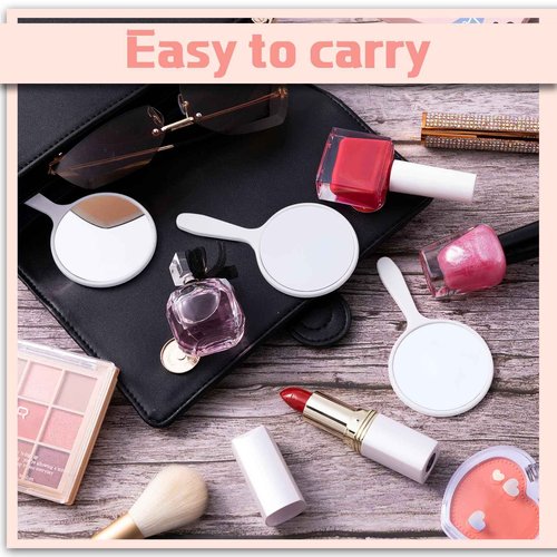 Vinsot 100 Pcs Handheld Mirror Bulk Small Hand Compact Mirrors with Handle Plastic Travel Makeup Portable 3.94 x 2.16 Inch for Birthday Dress up Wedding Practice Pronunciation (White)