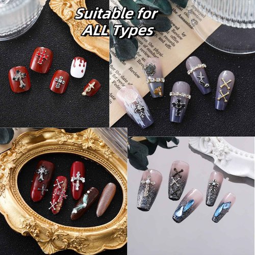 ZUMILLMN 100pcs Cross Nail Charms, 3D Nail Decorations for Nail Art, Pearl Gems Diamond Nail Decor, Metal Alloy Crystal Rhinestones Nail Studs for Women Girl DIY Jewelry Cellphone Crafts（100pcs）