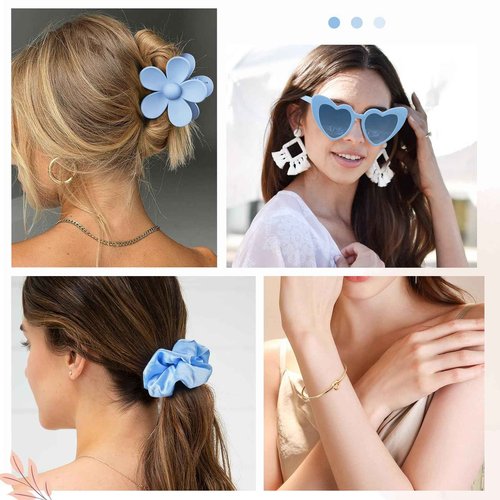 DEEKA 30 Pcs Bridesmaid Proposal Bag Set Gift Clear Makeup Toiletry Bag Bachelorette Party Favors Sunglasses Flower Claw Clips Scrunchies Knot Bracelets Bridal Wedding Party Gifts (Blue)