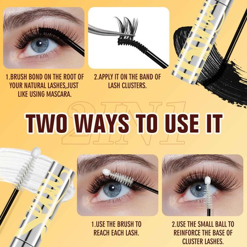 Sensitive Lash Cluster Glue, 72H Strong Hold Lash Bond and Seal, Latex-Free & Hypoallergenic, Long-Lasting Waterproof Cluster Lash Glue for Lash Clusters & Strips
