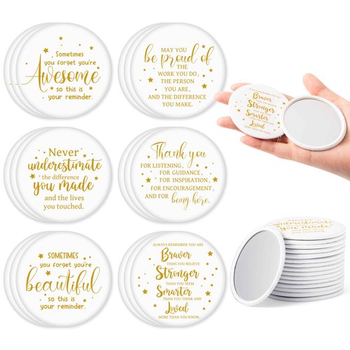 Y1tvei Inspirational Compact Mirror Bulk - 36Pcs White Gold Mini Portable Round Pocket Purse Makeup Mirrors, Sometimes You Forget You're Awesome Gift for Women Lover Coworker Friends Party Favors