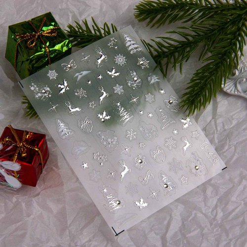 5D Christmas Nail Stickers Silver Nail Sticker for Nails Art Snowflake Nails Decals with Design Elk Christmas tree Nail Decals Self Adhesive Nails Stickers for Women Girls DIY Acrylic Nail Accessories