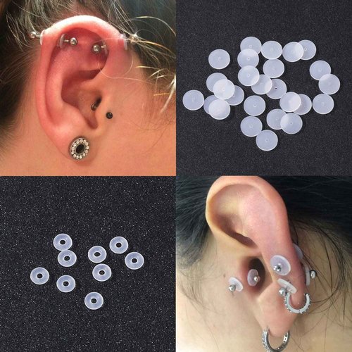 BodyAce 100pcs Clear Silicone Earrings Backs, Clear Piercing Disc for Piercing Bump, Plastic Disc Pads Stabilize Earlobe Support Patches (Disc Diameter: 3,9mm)