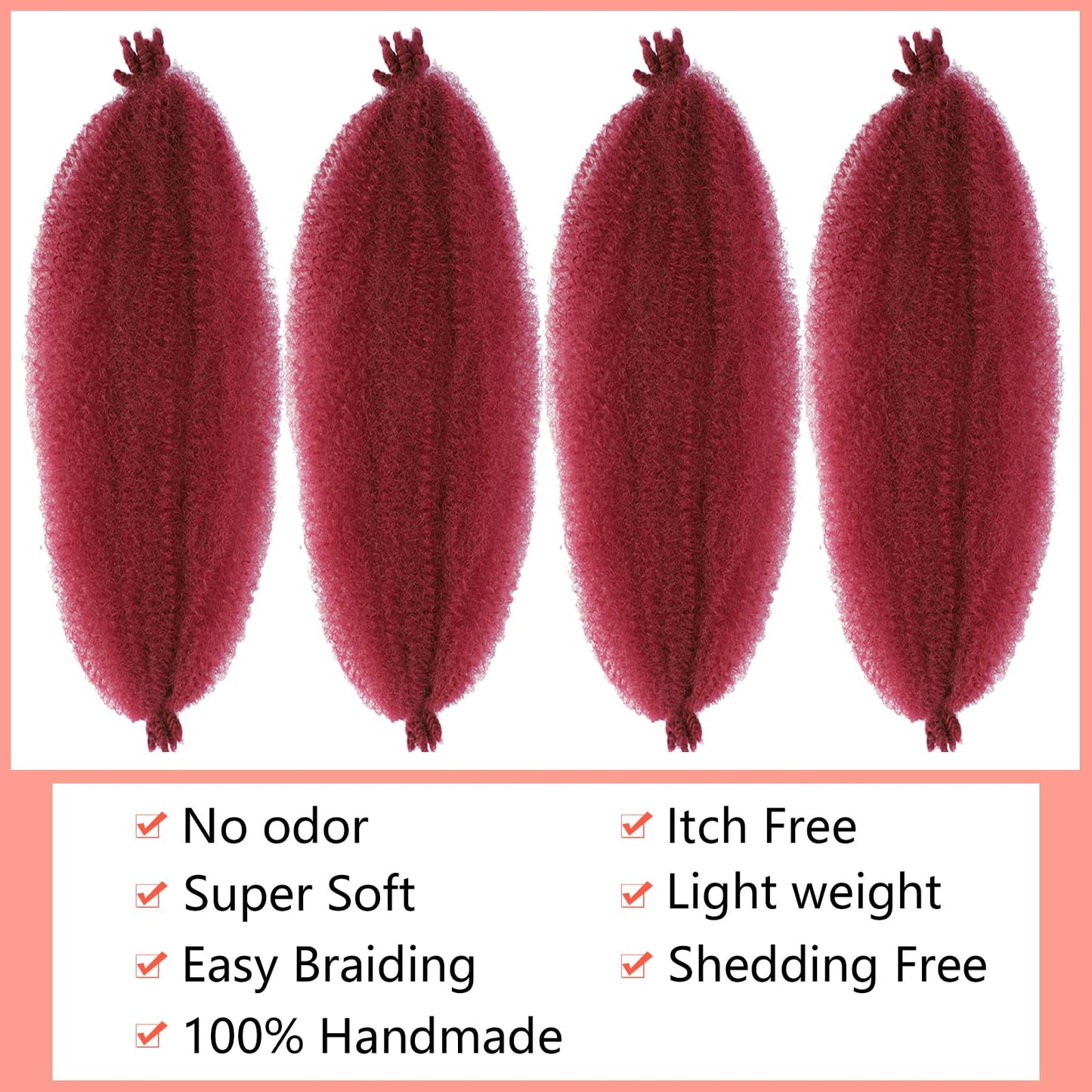 Anemoi Red Burgundy Marley Twist Braiding Hair, 10 Inch 4 Packs Springy Afro Kinky Twist Hair,Pre-Fluffed Spring Twist Hair Twisted Up Marley Hair For Black Women Crochet Braids(10inch,4packs,BUG#)