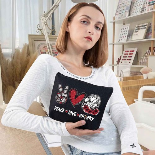 LEVLO Horror Movie Cosmetic Bag Horror Bride Fans Gifts Peace Love Movie Makeup Zipper Pouch Bag For Andy & Mike Fans (Peace Chuc Black)