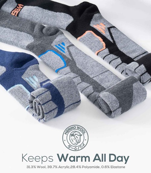 WEIERYA Ski Sock Merino Wool Ski Socks Mens Womens Skiing & Snowboarding Socks, Over The Calf (US, Alpha, Large, Regular, Regular, 2, Blue)