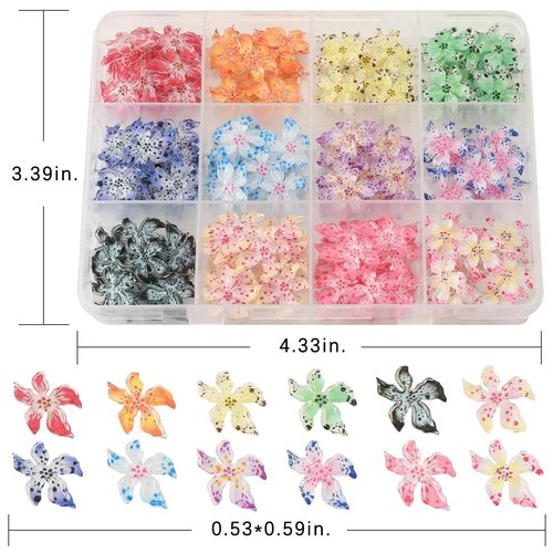 OPMADM 180 Pcs Flower Nail Charms Bulk 12 Grids Charms for Nails Design Kit Resin 3D Flowers for Nails Suitable for Spring and Summer