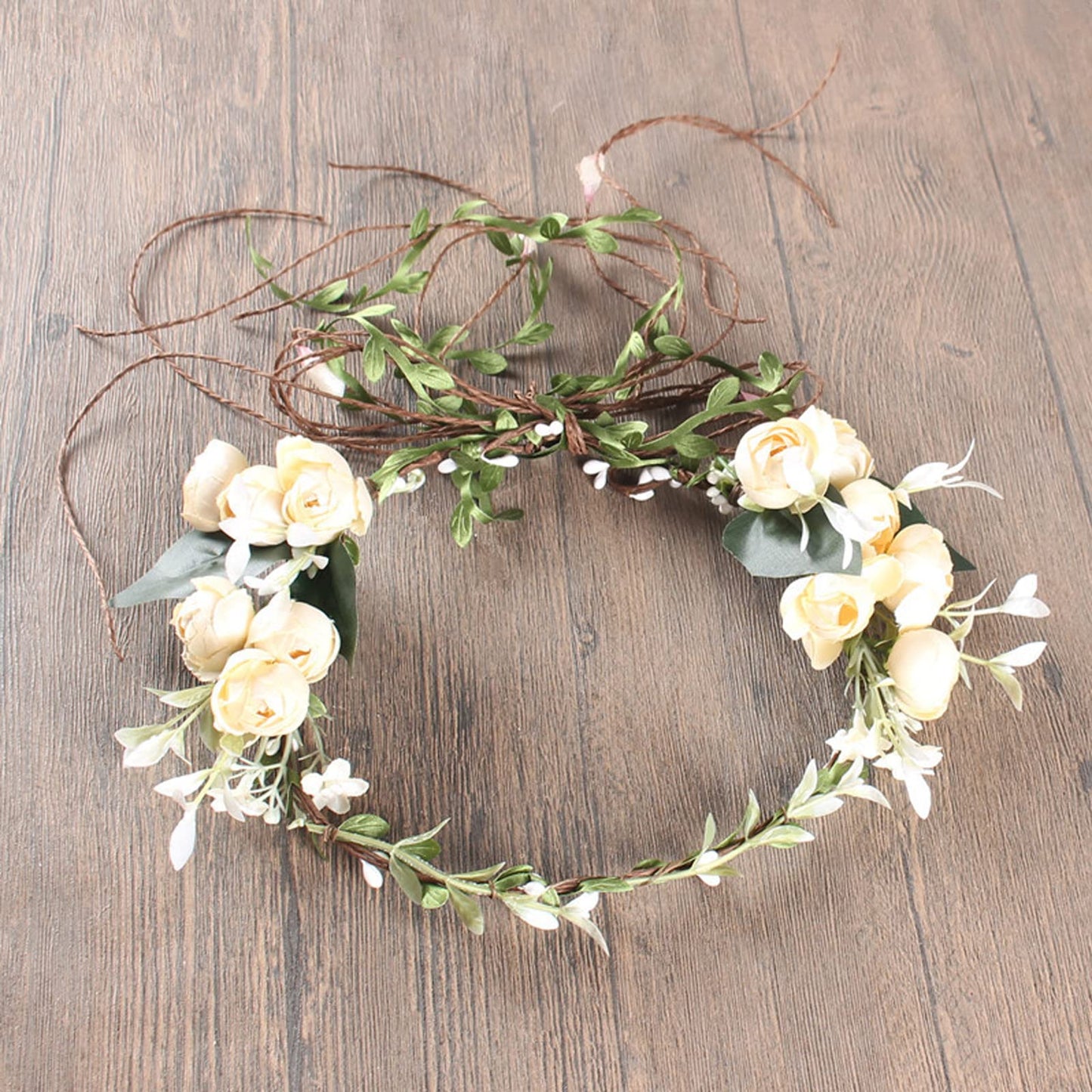 Lopsity Women Rose Floral Flower Crown Headband Rose Halo Wreath Wedding Bridal Hair Garland Ajustable Flower Hair Wreath (WHITE)