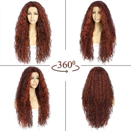 SAPPHIREWIGS Orange Curly Lace Front Wigs Glueless Deep Wave Highlight Orange with Brown Lace Front Wigs Synthetic Pre-plucked Heat Resistant Daily Halloween Wig 26inch
