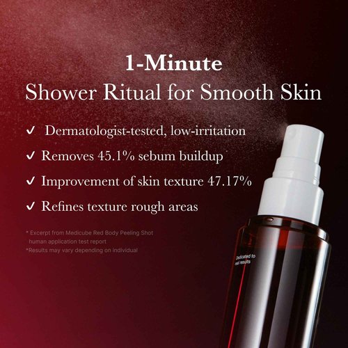 medicube Red Exfoliation & Tone-Care Duo: Red Body Peeling Shot and Red Succinic Acid Panthenol Facial Peeling Pads