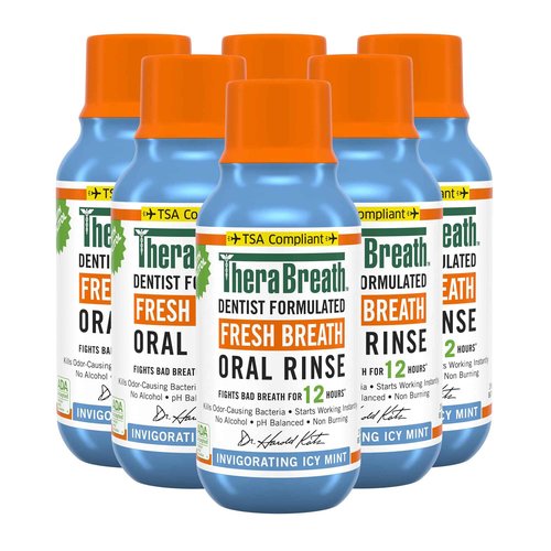 TheraBreath Dentist Formulated Fresh Breath Oral Rinse, Mild Mint & ICY Mint, 3 Fl Oz (Packs of 6)