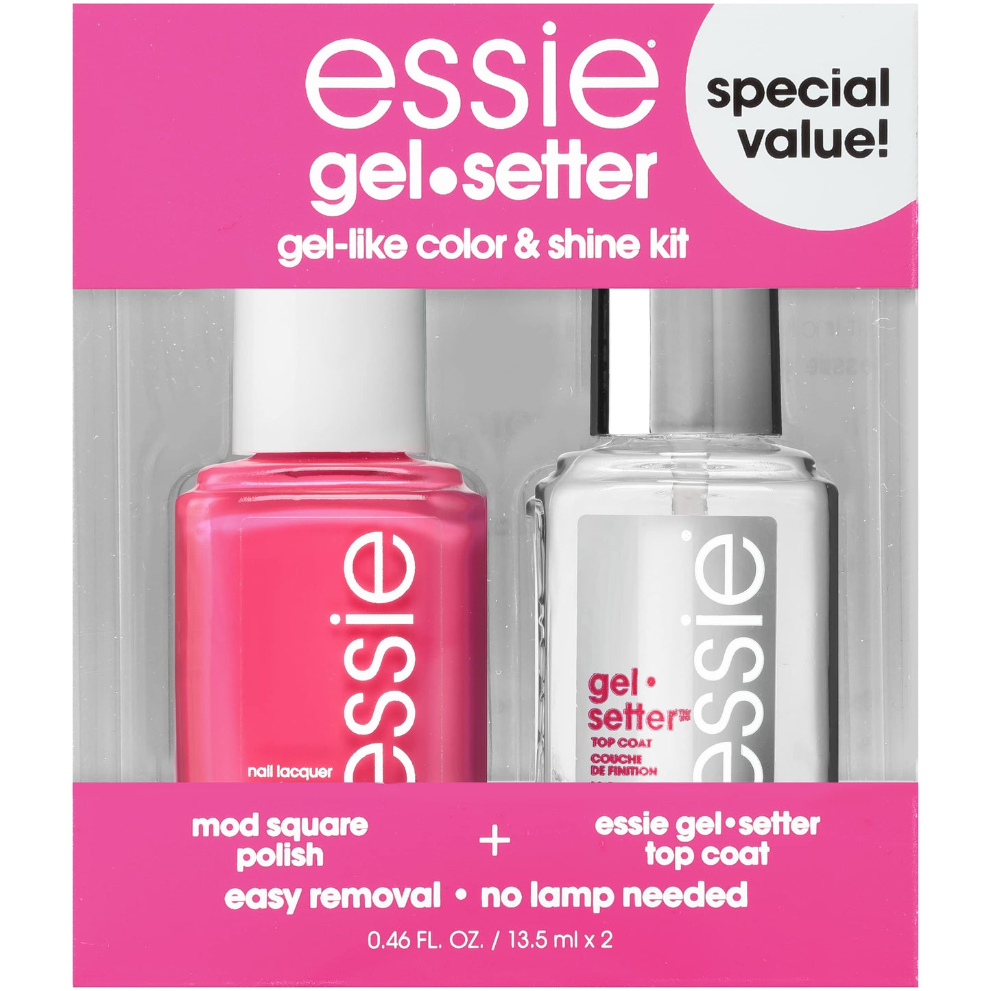 essie Gel Couture Nail Polish Kit, Hot Pink Nail Polish + Top Coat, Mod Squad, 0.46 oz each