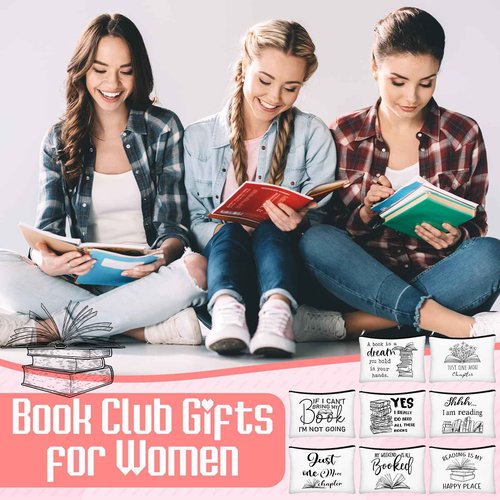 Cosblank 8 Pcs Book Club Gifts Book Lovers Makeup Bag Gifts for Women Cosmetic Bag with Zipper Pouch for Teen Adult Women Lovers Librarian Bookish Club Gifts(Book)
