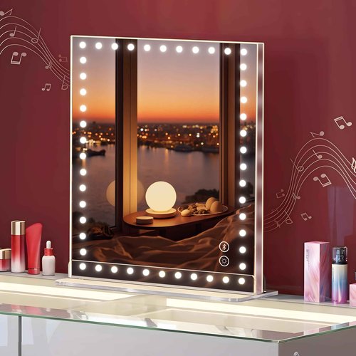VANITII Makeup Mirror with 48pcs LED Lights 12"x9" Hollywood Vanity Mirror with 3 Color Modes and Dimmable Smart Touch Light Up Mirror with 10X Magnification for Tabletop Dormitory