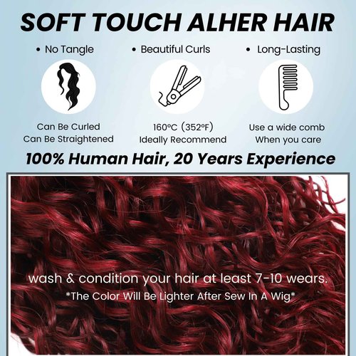 ALHER 4x4 HD Lace Closure Brazilian Human Hair 99j Dark Burgundy Water Wave, 12A Cherry Red Wine Red Color 4x4 Lace Closure 100% Unprocessed Remy Hair Wet n Wavy Free Part & Bleached Knots 12 Inch