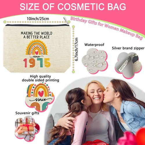 ancpeany Happy 50th Birthday Gifts for Women Her, 50th Birthday Decorations Makeup Bag, Best 1975 Anniversary 50 Year Old Gift Ideas for Wife, Mom, Mothers Day, Christmas, Cosmetic Travel Pouch