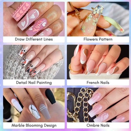 Makartt Nail Art Brushes,Liner for Nails, 5pcs, 7/9/11/15/25mm Bundle with Makartt Builder Nail Gel 15ml 5 in 1 Multifunctional Clear Gel Nail Polish