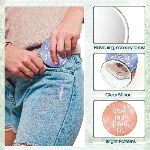 Kigley 30 Pcs Operation Christmas Bulk Gifts Inspirational Compact Mirrors Bulk Gifts 2.76 Inch Small Portable Purse Pocket Mirrors for Operation Christmas Charity Box Fillers
