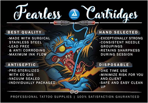 Dynarex Fearless Tattoo Cartridges - Round Shader, 1211RS, Surgical-Grade Needles, #12 (0.35mm) 11RS Tattoo Cartridges, 1 Box of 20 Tattoo Cartridges