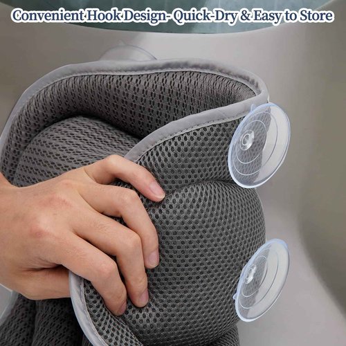 Bath Pillow Bathtub Pillow with Neck and Back Support, 6 Non-Slip Suction Cups and Soft Breathable Mesh Material Bath Pillows for Tub, Quick -Dry and Gray