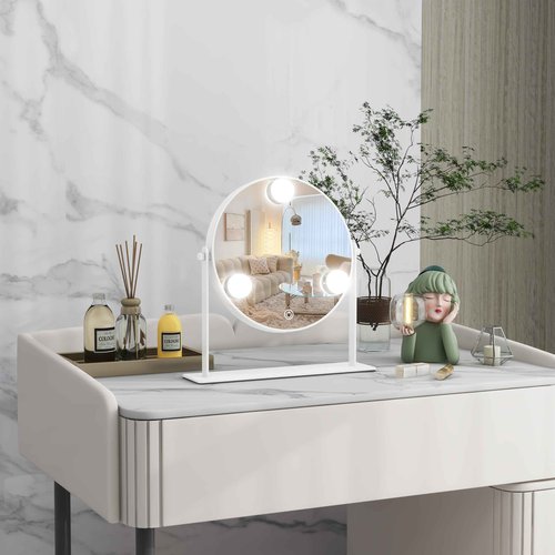 ROLOVE 10"x10" Lighted Makeup Mirror, Hollywood Vanity Mirror with 3 Dimmable LED Bulbs, Dimmable Touch Screen, Light up Mirror, Portable Travel Mirror, 360° Rotation, White