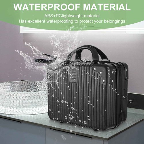 wutfuooo 14 Inch Hard Shell Makeup Case, Portable Mini Makeup Suitcase for Hand Luggage with Elastic Band, Pressure-proof Makeup Carrying Case, Lightweight Small Hard Shell Cosmetic Travel Case