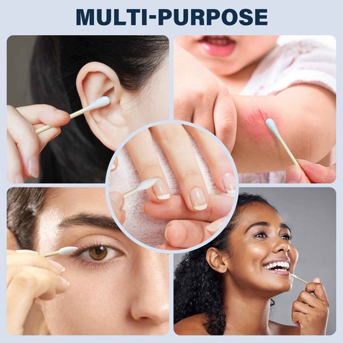 WOWOTEX Bamboo Cotton Swabs 2400 Count/4 Box, One Pointed Tip and One Rounded Tip, Biodegradable Cotton Buds with Organic Bamboo Sticks, for Ear Wax Removal, Draw the Eyeliner, Nail Polish Touch-ups