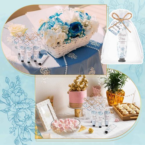 Dansib 48 Sets Christmas Baby Shower Hand Cream Gift Winter Party Favors for Guests Gift Bulk Mini Travel Size Hand Lotion Set for Guests(Blue Flower)