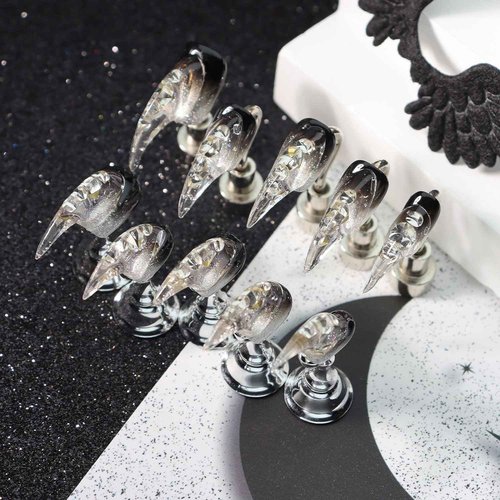 Halloween Press on Nails Handmade Nails with Glue,Luxury Gothic Medium False Nails with Eagle Claw Nail Art,Black Gradient False Nails Muti-Layer Gel Handmade Nail Press ons for Women (Size S)