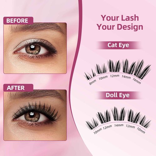 Dramatic Volume Lash Clusters Kit, 0.05mm Thin Band 8-18mm C Curl, DIY Lash Extension with Bond/Seal/Remover/Tweezer, Waterproof Reusable, FayJoo BOLDEE 11 Kit