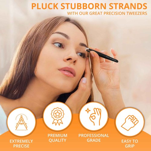 Tweezers Set: Stainless Steel Pointed and Slanted Tweezer for Eyebrows, Facial Hair, Ingrown Hairs and splinters. (2PCS)