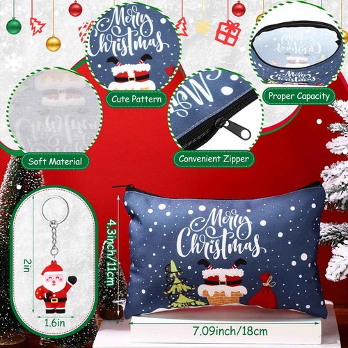 Dansydaisy 32 Pcs Christmas Gifts Set Christmas Makeup Bags Bulk Santa Socks Holiday to Do List Notepad Snowman Ballpoint Pens Keychain Xmas Party Winter Gifts