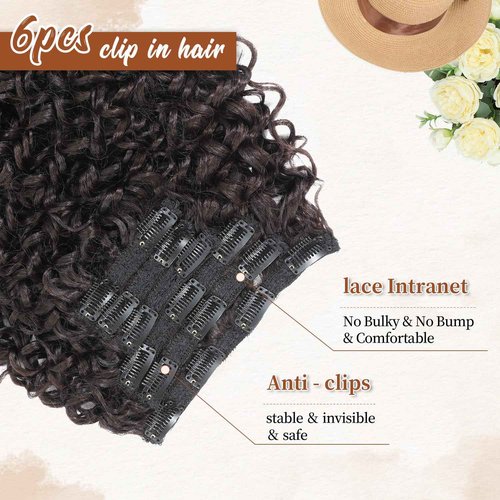 Curly Clip in Hair Extensions,Molefi 6PCS Curly Clip Ins for Women 20 Inch Deep Wave 100% Pure Protein Silk Hair Extensions for Bridal Party Daily