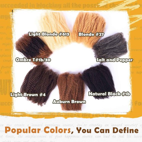 Afro Kinky-Curly Human Hair Bulk for Twist, Dreadlocks Making, Repairing and Extending Locs,100% Afro Kinkys Bulk Human Hair Natural Black Color, 16inches, 50g/pack Can be Dyed