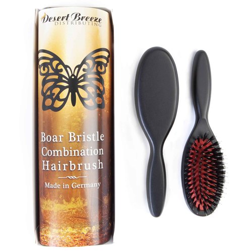 Premium German Hair Brush – Wild Boar Bristle & Rounded Nylon Pin Brush, Hairbrush for Women, Best for Smoothing Medium to Thick Hairtypes, Handmade in Germany - Small Travel Size