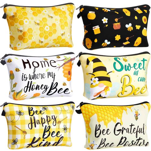 Reginary 6 Pcs Makeup Bags Purse Travel Cosmetic Pouch Waterproof Multifunction Makeup Pouch with Zipper Toiletry Bag Pencil Case Organizer Makeup Accessories for Women Girls Teenagers (Bee Style)