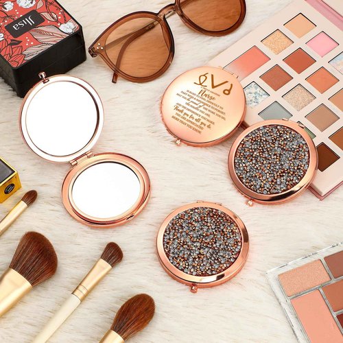 Fumete 4 Pcs CNA Nurse Week Gifts for Women Rose Gold Pocket Mirror Nurse Appreciation Gifts Folding Compact Makeup Mirror for Medical Assistant Birthday Friends